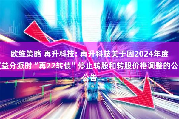 欧维策略 再升科技: 再升科技关于因2024年度权益分派时“再22转债”停止转股和转股价格调整的公告